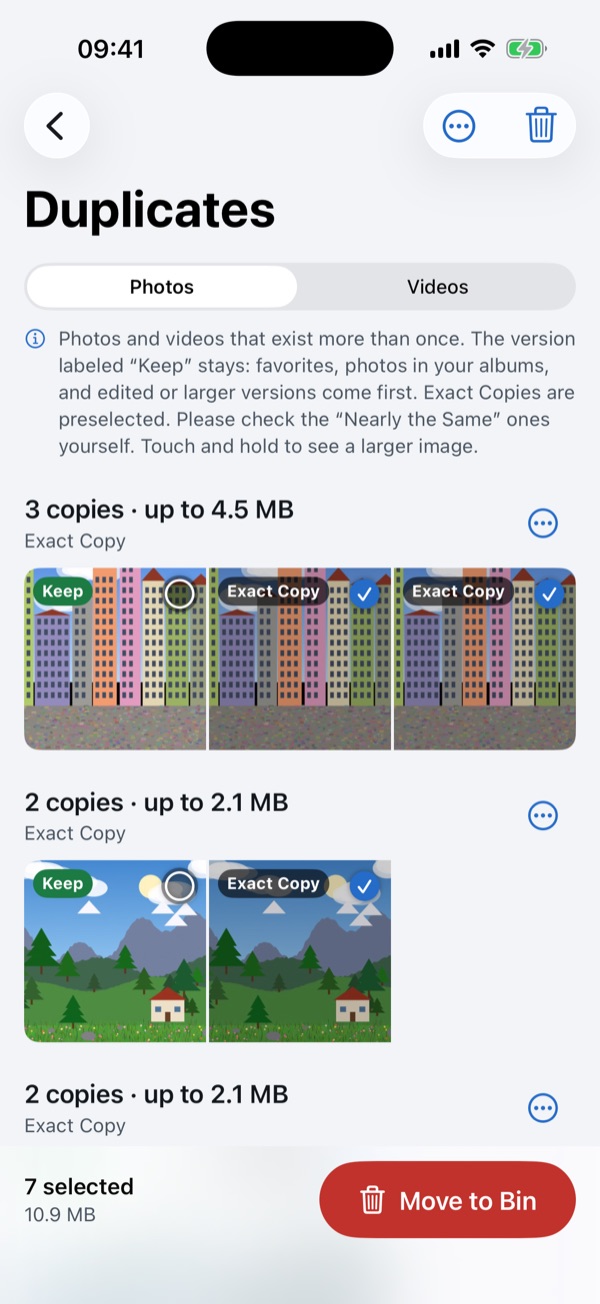Spacebroom: duplicate photos in groups, the copy marked “Keep” stays